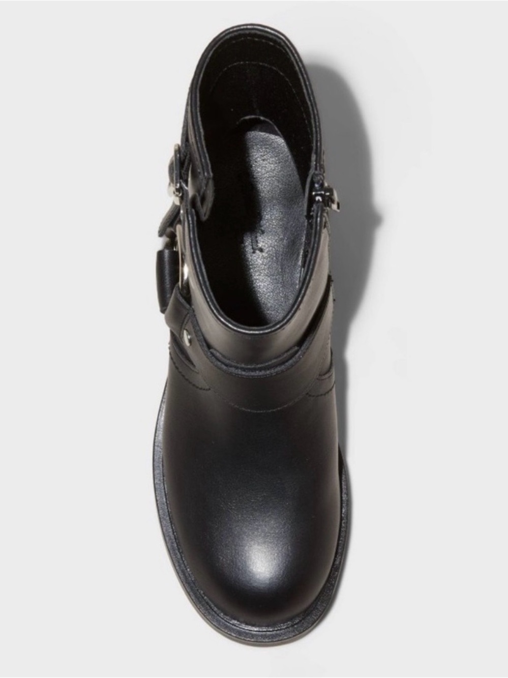 Universal Thread Black Leather Harness Ankle Boots with Silver Hardware - Picture 3 of 8